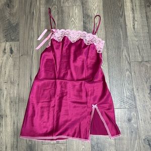 Victoria’s Secret Angels - Maroon and Pink Silky Lace Mini Slip Dress